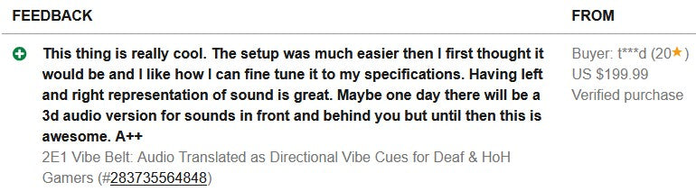 2E1 Vibe Cues Belt: Audio Translated as Directional Vibe Cues for Deaf & HoH Gamers